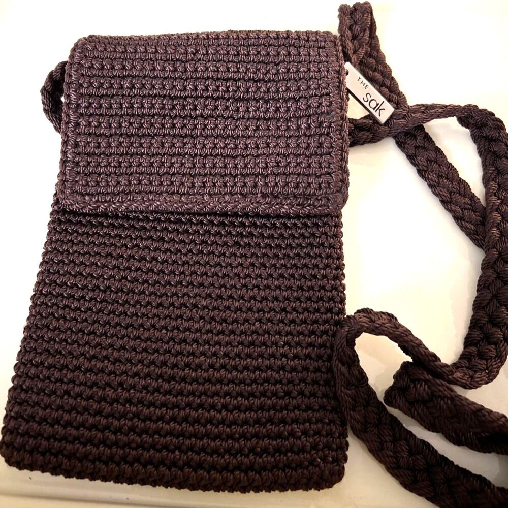 The Sak Original  Crochet Crossbody Bag Purse 20" Strap- Brown